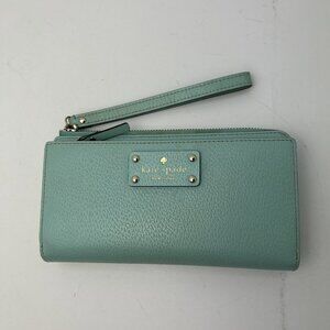 Kate Spade Wellesley Neda Leather Zip Around Wallet Wristlet Teal Blue